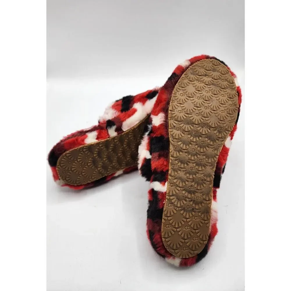 UGG Fluff Yeah Slide Slippers Plaid Punk Red Black White 1131630K Sz 6 Youth
